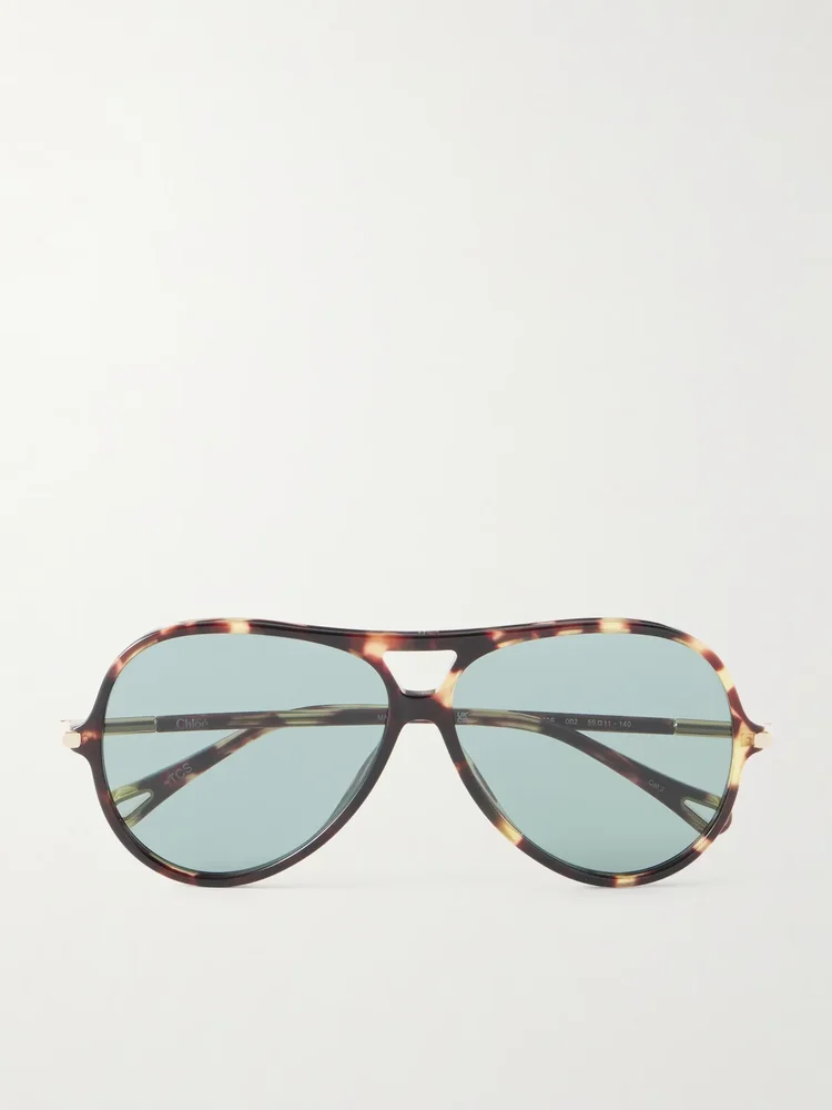 Tubolar aviator-style recycled tortoiseshell acetate sunglasses
