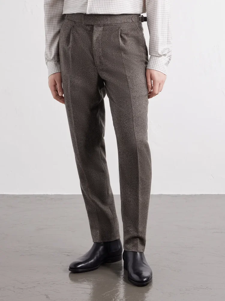 Tapered Herringbone Wool and Cashmere-Blend Trousers