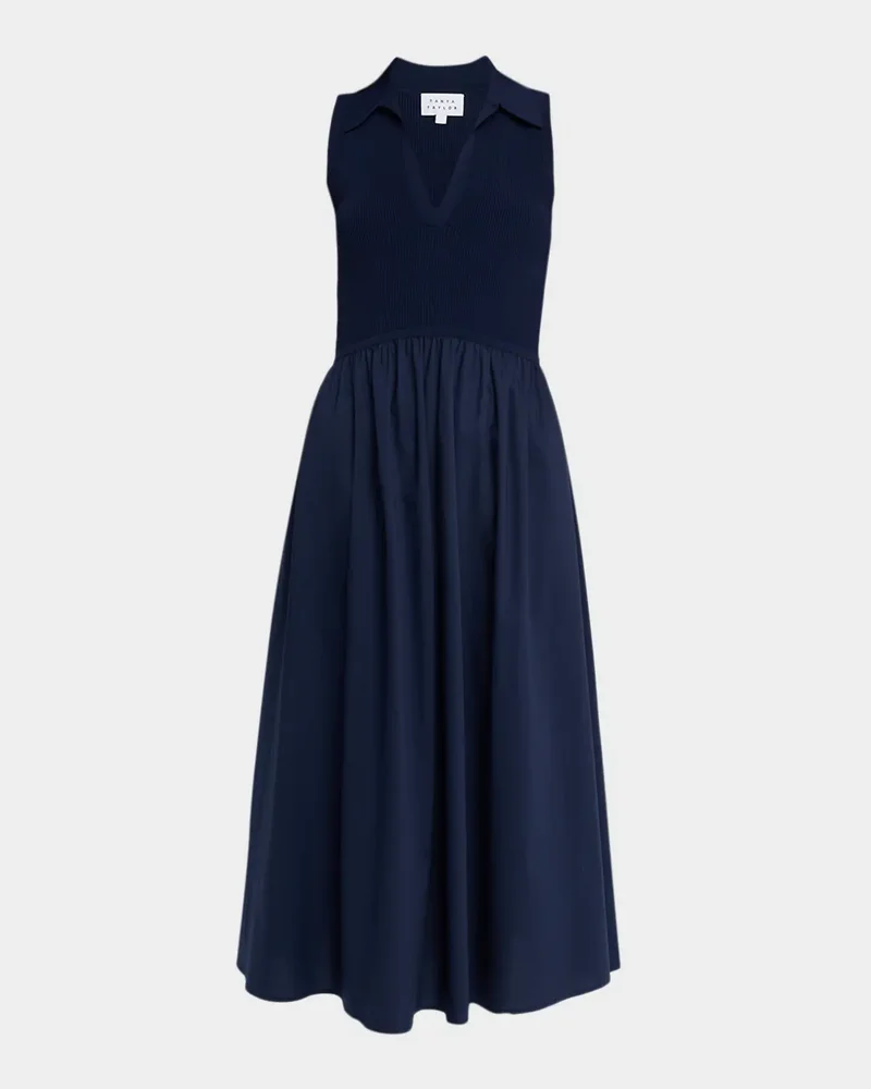 Bess Mixed-Media Midi Dress