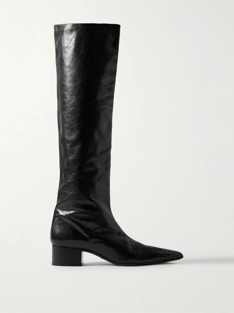 Andee crinkled-leather knee boots