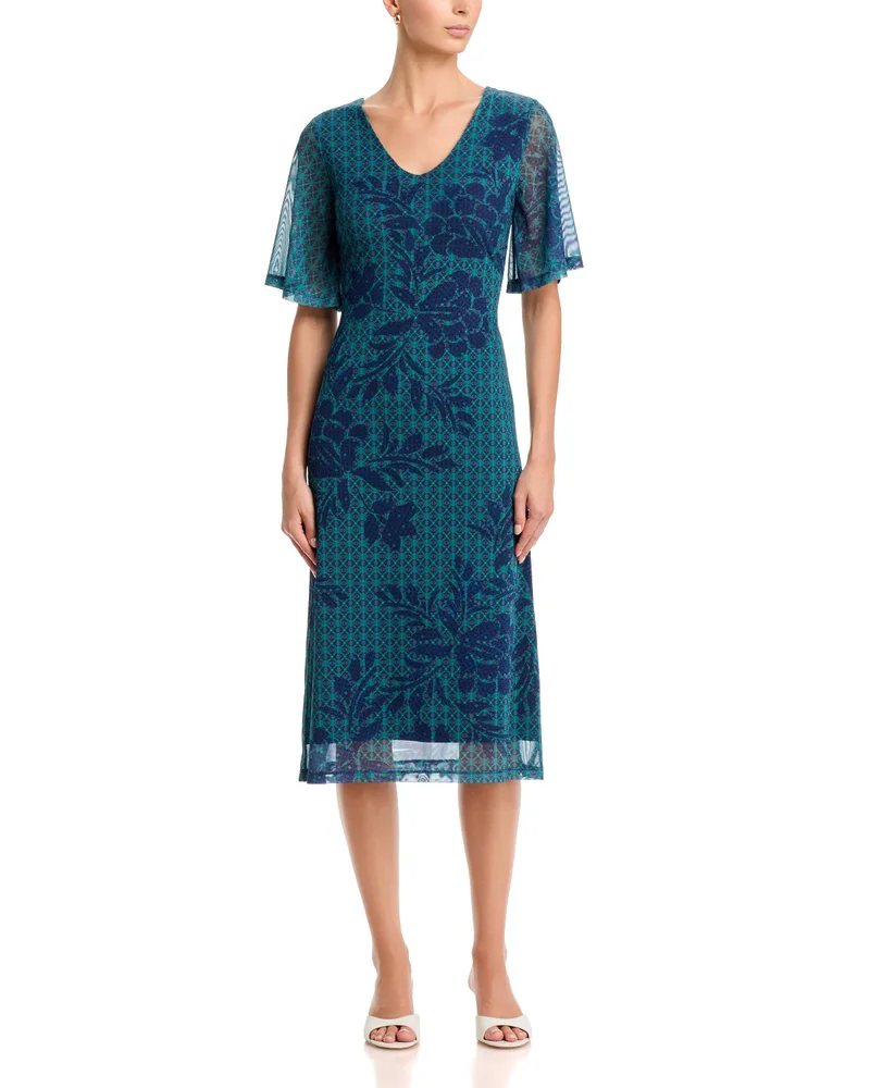 Double V Neck Mesh Midi Dress