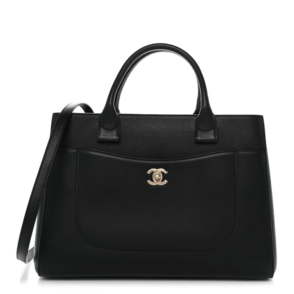 Grained Calfskin Small Neo Executive Shopper Tote (Black)