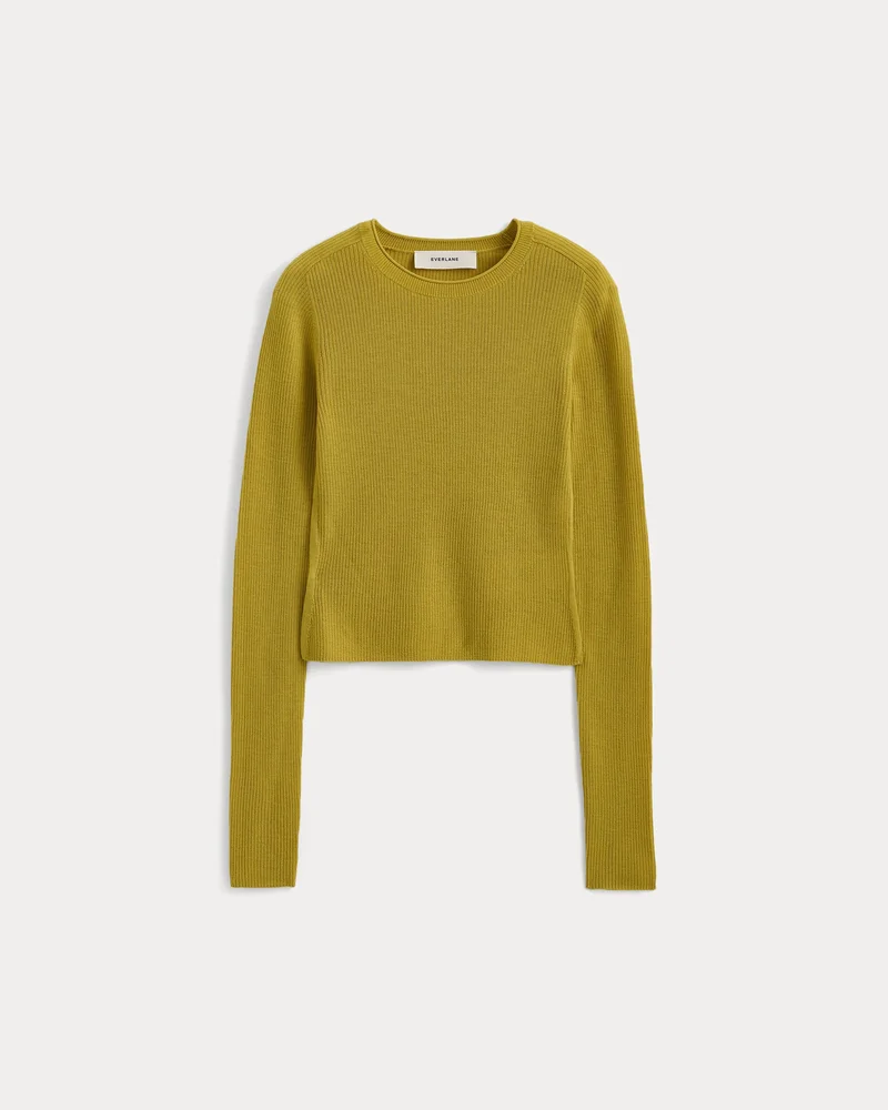 The Cropped Crew Top in Ultrafine Merino | Warm Olive