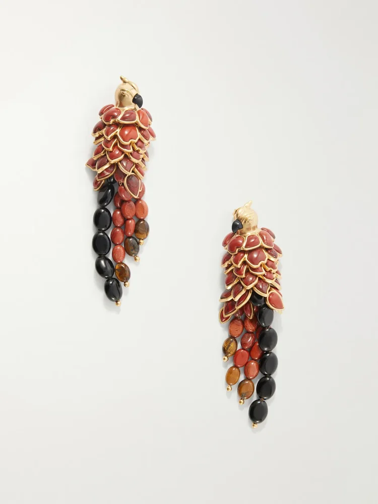 Plume gold-plated and enamel earrings