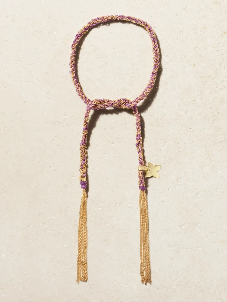 Lucky Freedom + Butterfly 18-karat gold and silk bracelet
