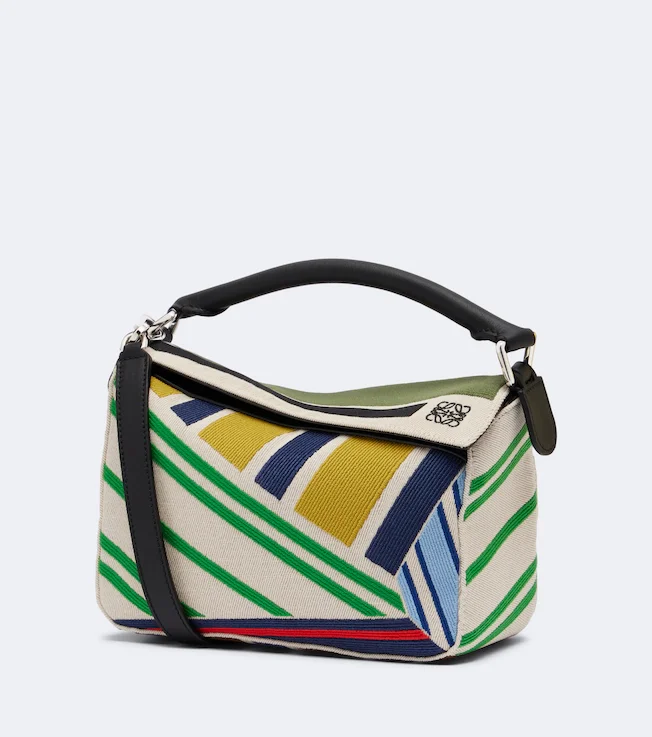 Puzzle Small striped top-handle bag