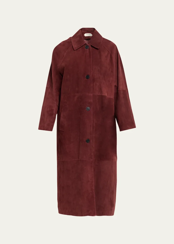 Judy Button-Front Suede Coat