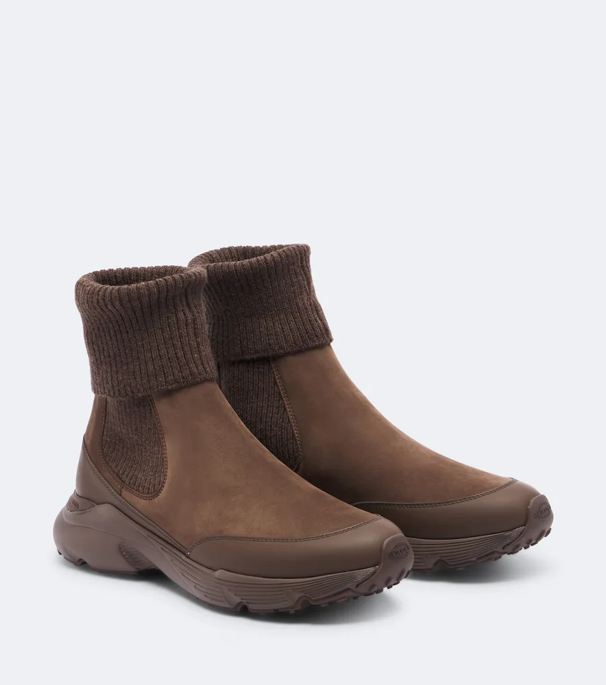 Knitted leather ankle boots