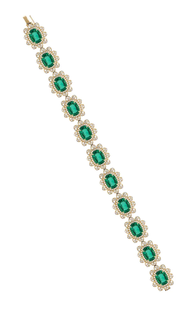 G-One' 18K Yellow Gold Emerald Diamond Bracelet