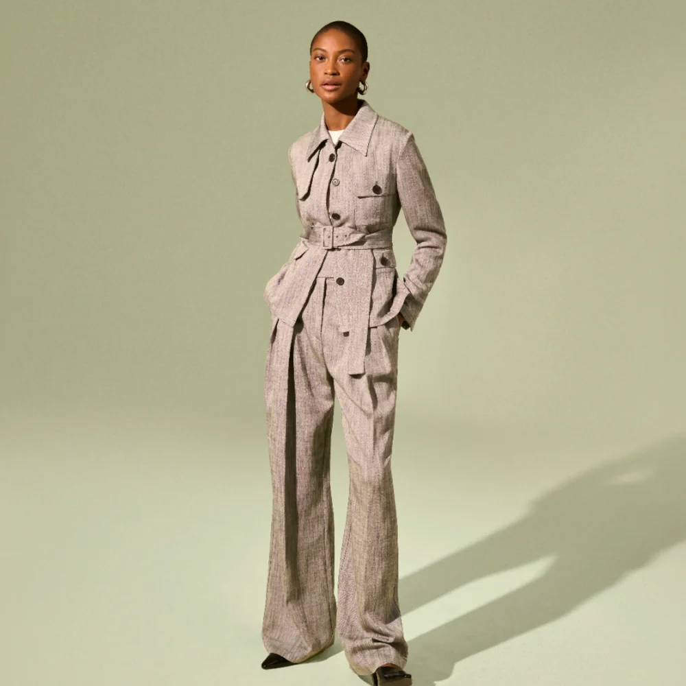 Bronny Cummerbund Trouser - Porto Weave :: Black/White