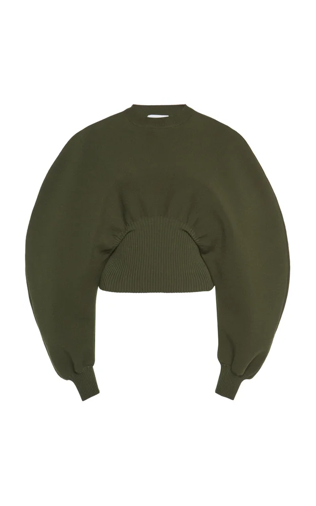 Ribbed-Trim Wool Knit Sweater
