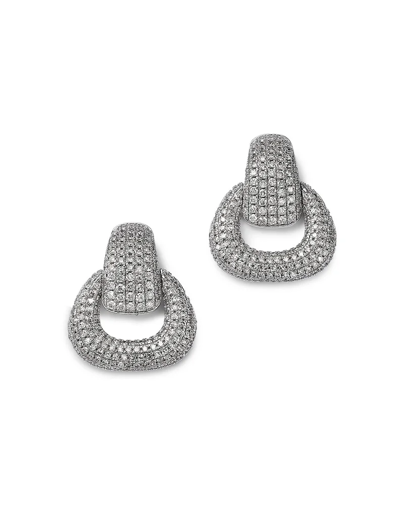 Diamond Pave Door Knocker Earrings in 14K White Gold, 1.50 tcw