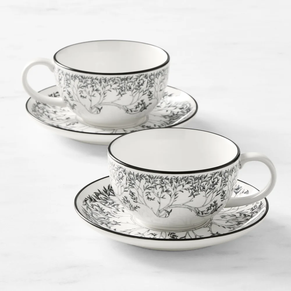 Ink House Cups and Saucers, Set of 2