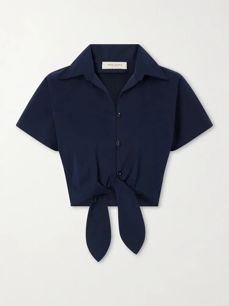 Tilda cropped tie-front cotton-blend shirt