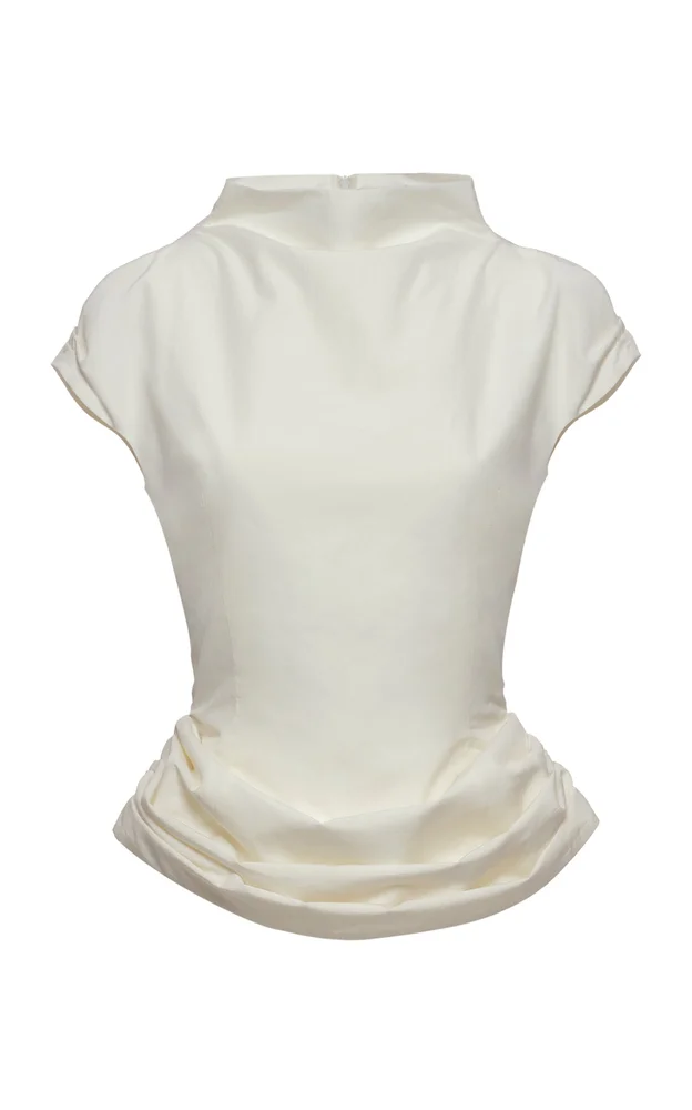 Draped Cotton-Silk Peplum Top