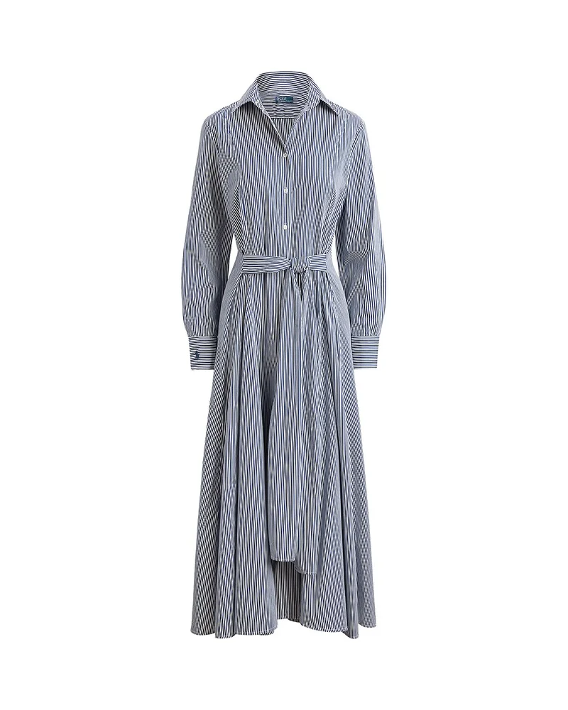 Striped Cotton Tie Waist Shirtdress