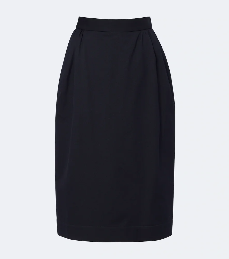 Pleated cotton and wool pencil skirt