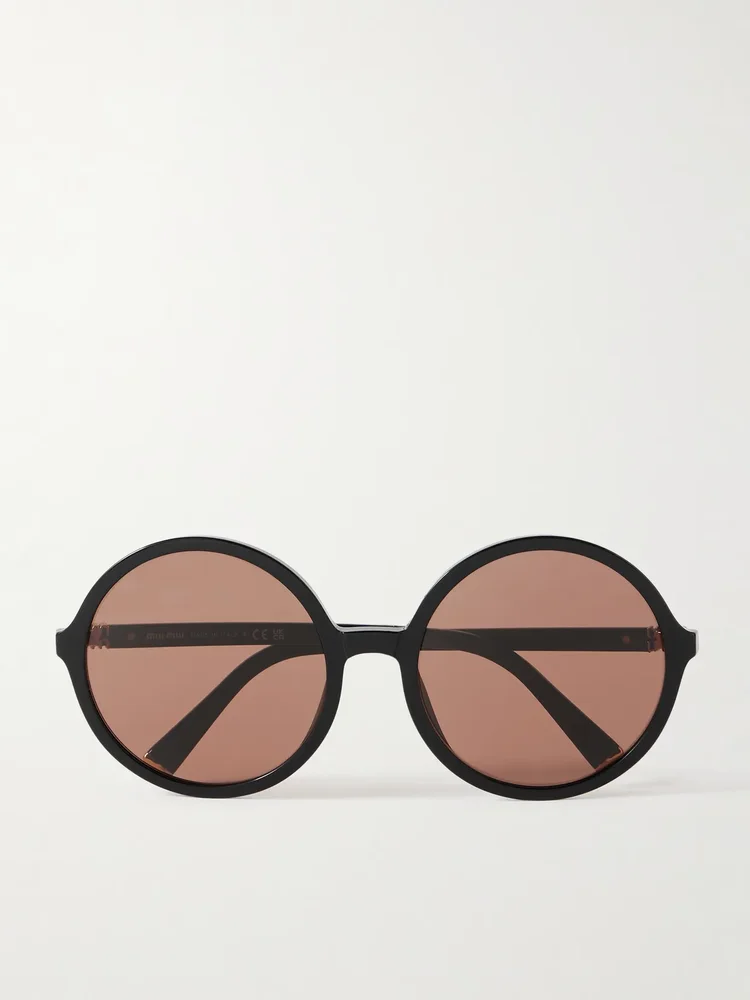 Miu Miu Round-Frame Acetate Sunglasses in Black