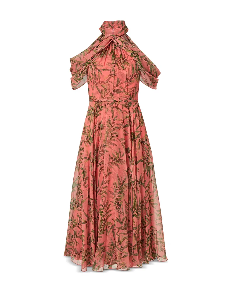 Silk Halter Neck Draped Off Shoulder Midi Dress