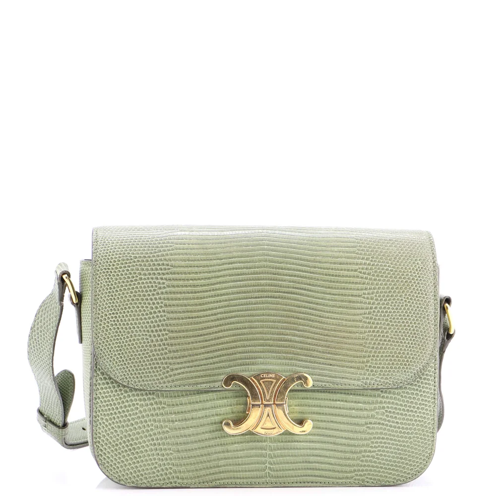 Pre-Owned Triomphe Shoulder Bag in Lizard, Medium, Pale Green