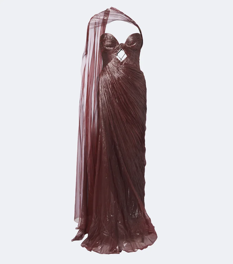 Zephyra scarf-detail silk bustier gown