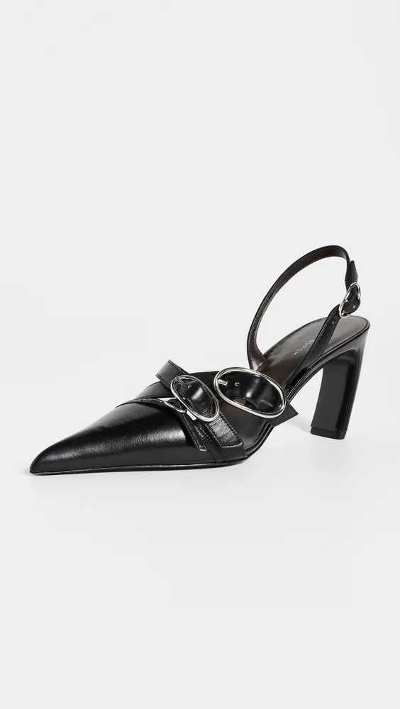Multi Buckle Slingback Leather Heels 75mm