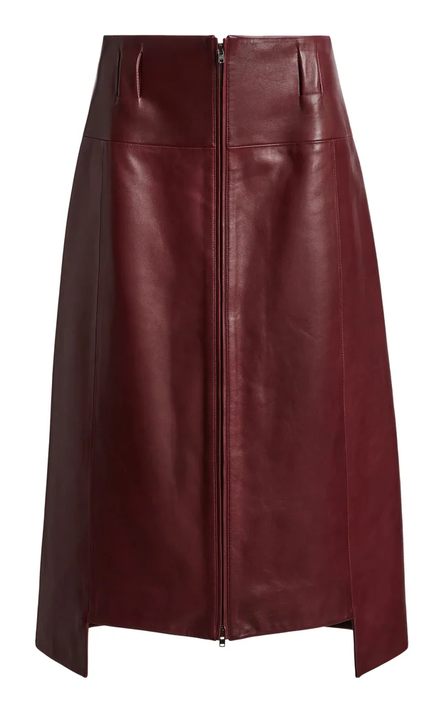 Zipped Leather Midi Skirt