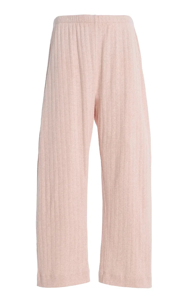 Pointelle-Knit Cotton Crop Wide-Leg Pants