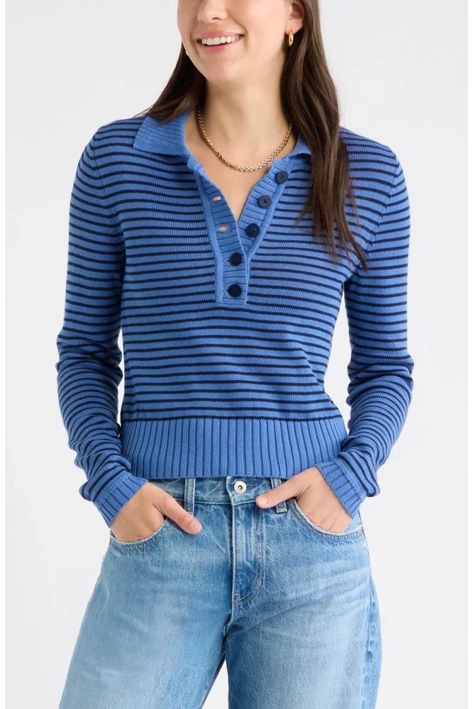 Striped Cotton Polo Sweater