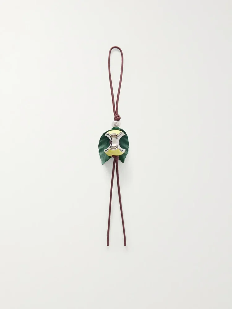 Apple leather and silver-tone bag charm
