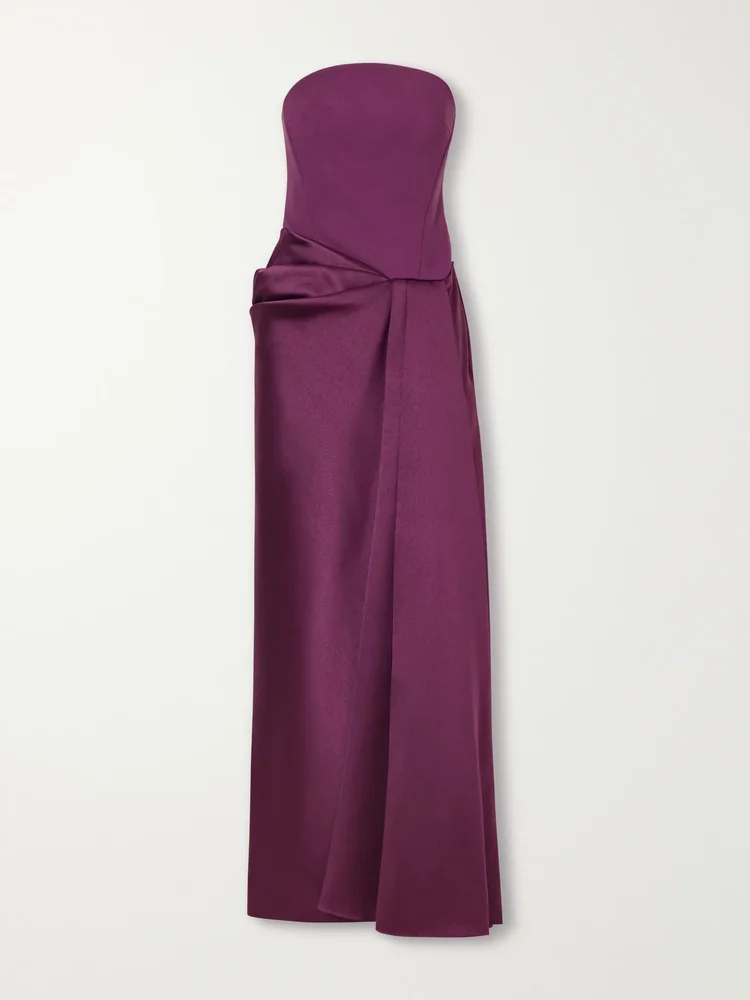 Seri strapless twill and crepe gown