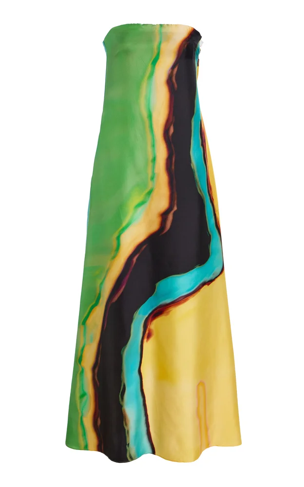 Aura Strapless Silk Midi Dress