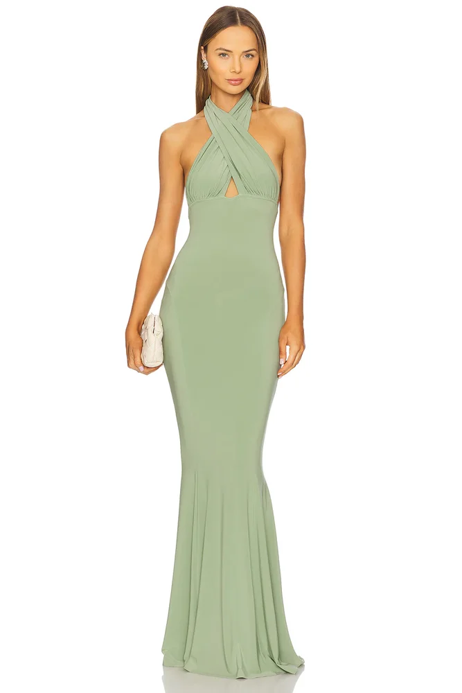 Cross Halter Fishtail Gown