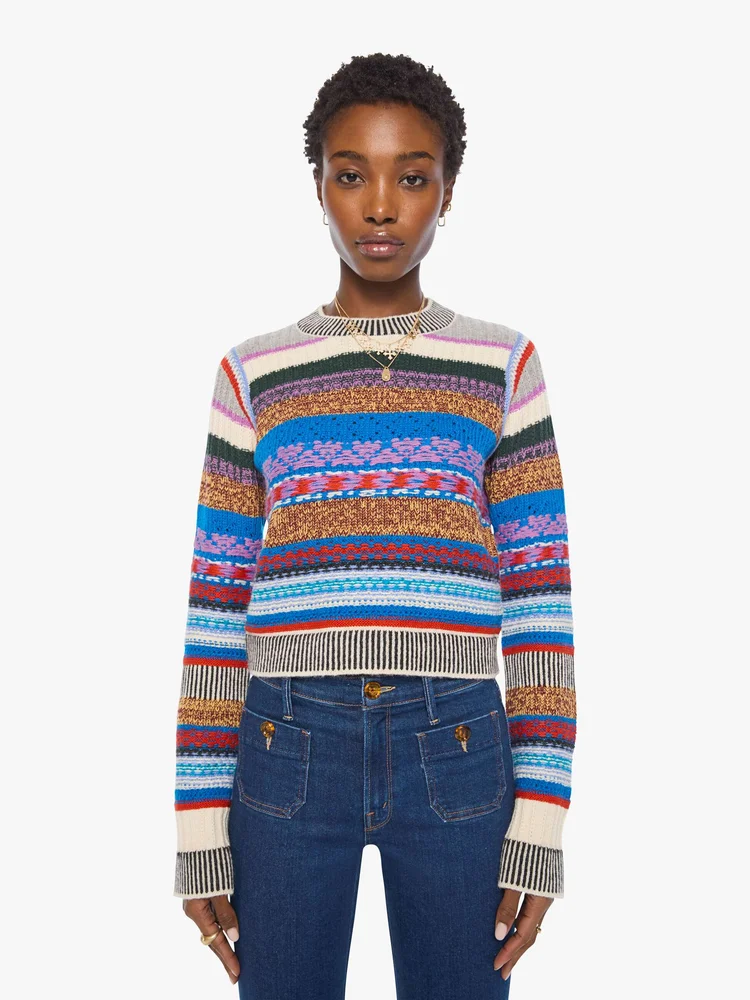 The Extra Crop Jumper, Red Ivory Blue Multi Stripe