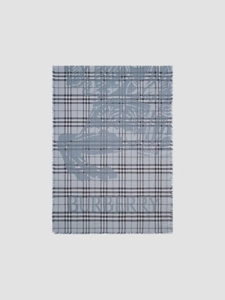 EKD Check Wool-Silk Wide Scarf