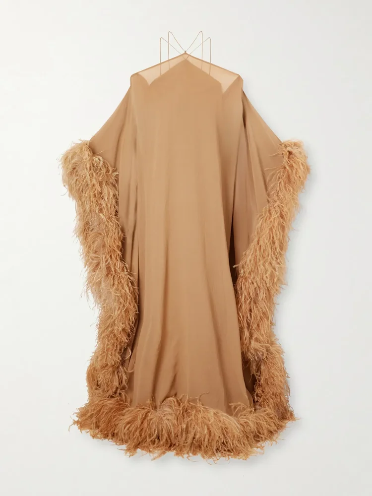 Sza Sza Spirito feather-trimmed silk-chiffon gown