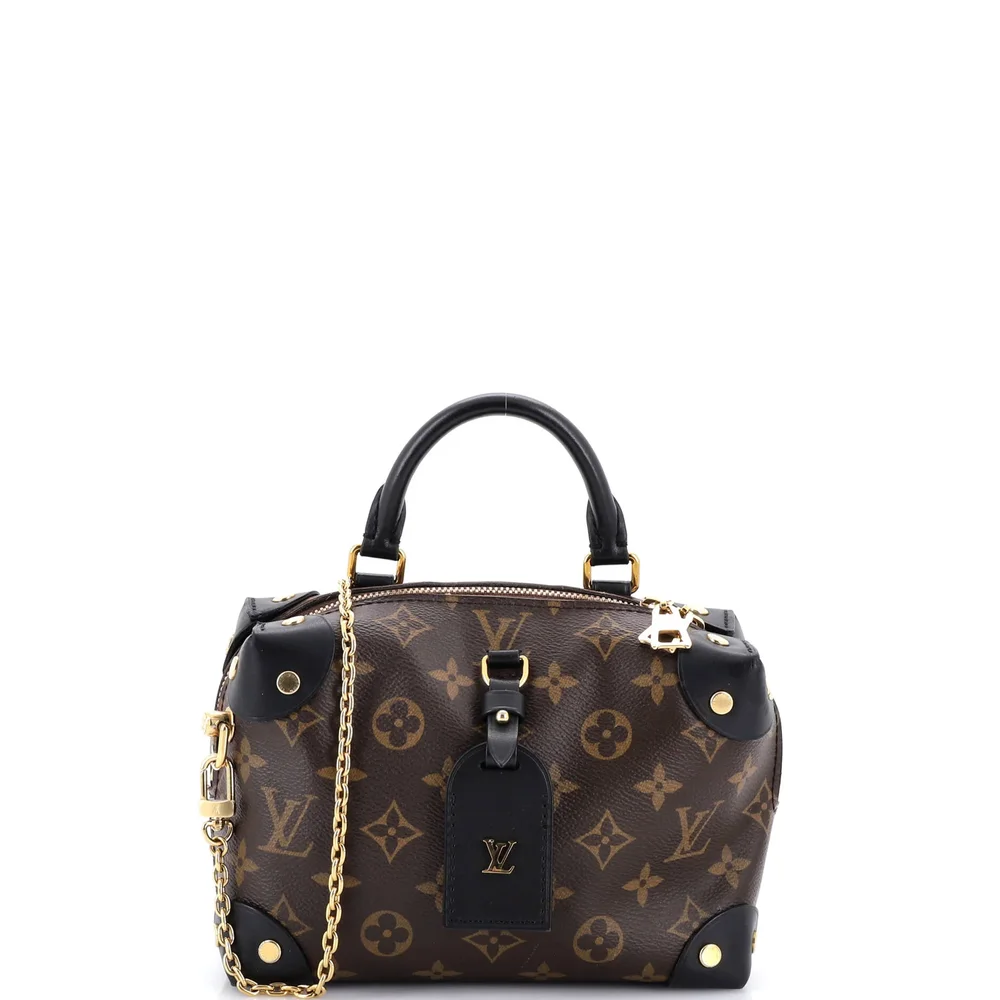 Petite Malle Souple Handbag Monogram Canvas with Leather, Brown