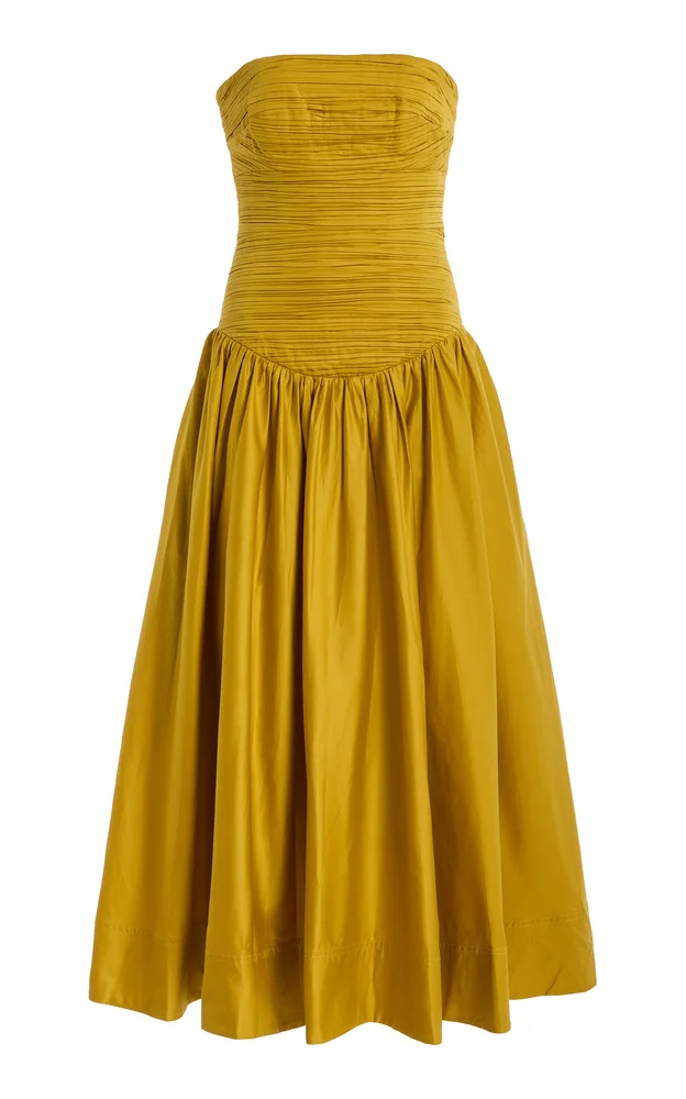 Marigold Ruched Cotton Midi Dress