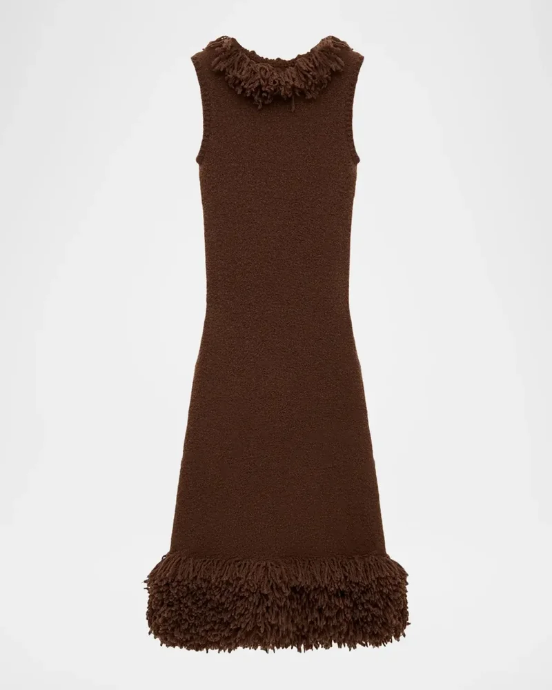 Fringe Knit Crewneck Maxi Dress