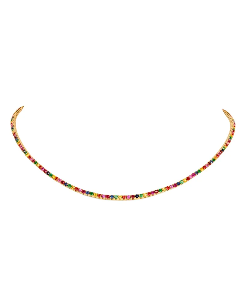 18K Yellow Gold Multi Gemstone Tennis Necklace, 16"