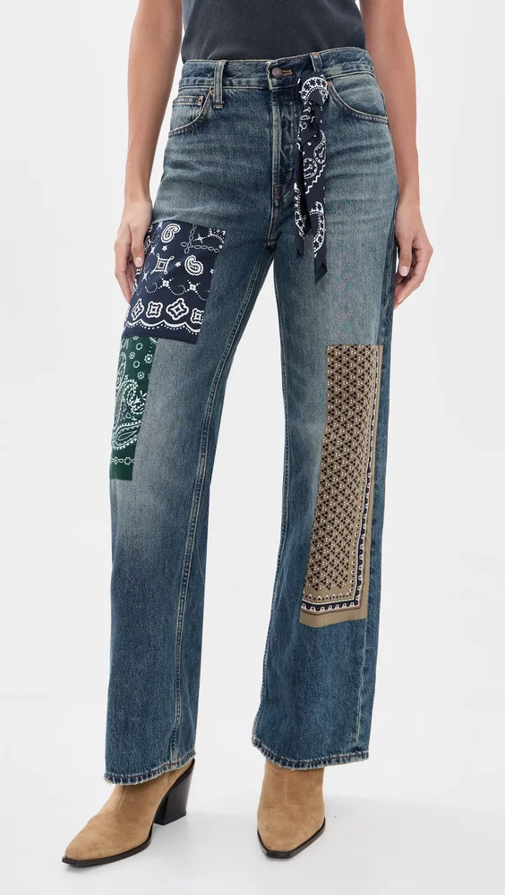 Low-Slung Baggy Patchwork Jeans