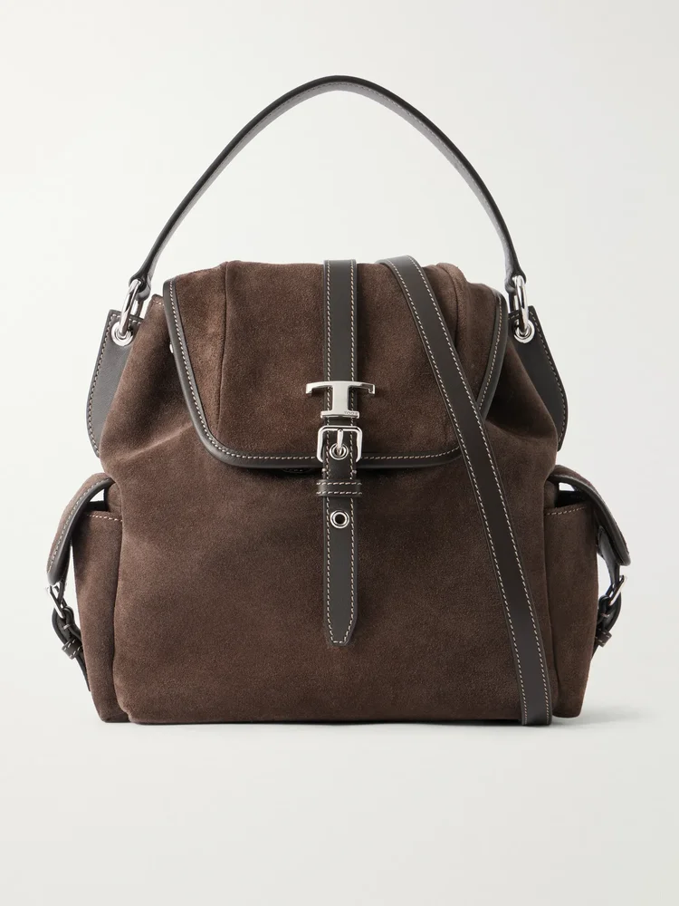 Tim Zaino mini leather-trimmed suede shoulder bag