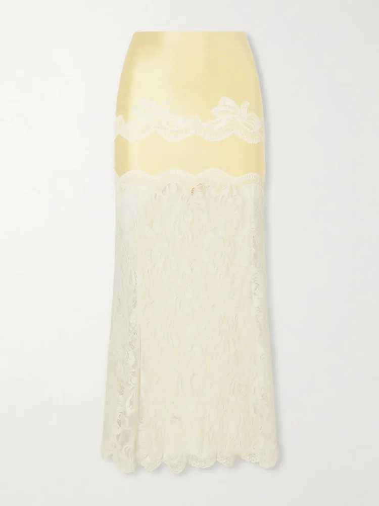 Satin-jersey lace-trimmed maxi skirt