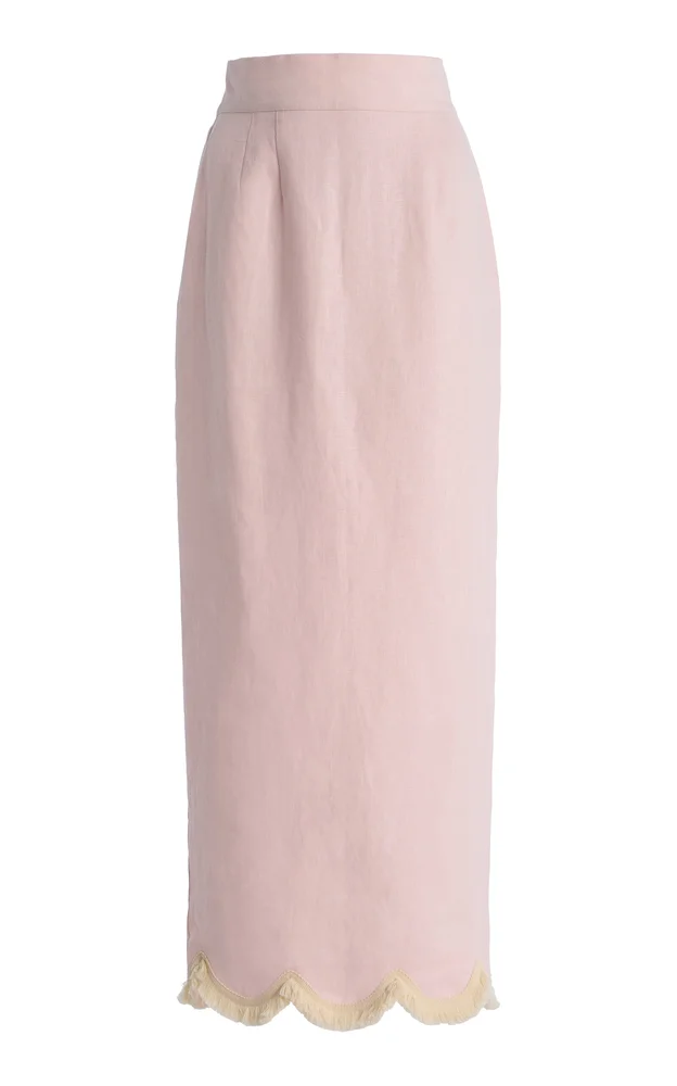Exclusive Essie Fringed Linen Maxi Column Skirt
