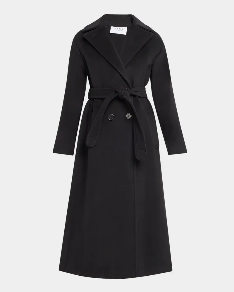 Long Double-Breast Belted Wool-Cashmere Coat