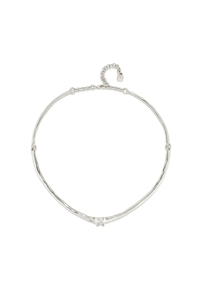 Sterling Silver Rigid Necklace with White Zircon