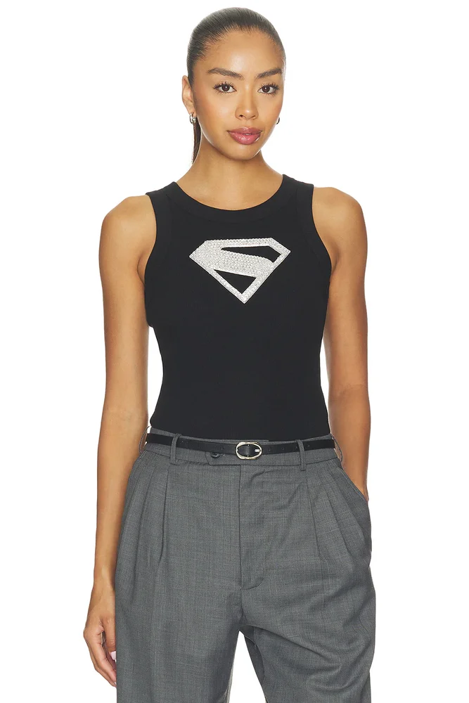 Supergirl Crystal Logo Embroidered Tank Top
