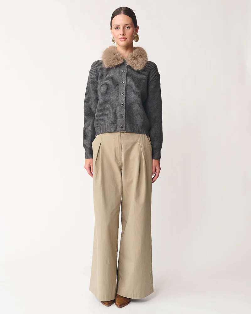 Serafina Faux Fur Collar Knit Cardigan