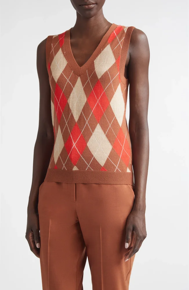 Argyle Plaid Wool Blend Sweater Vest