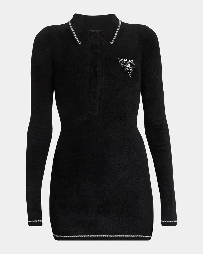 Ma Velvet Knit Long-Sleeve Mini Polo Dress